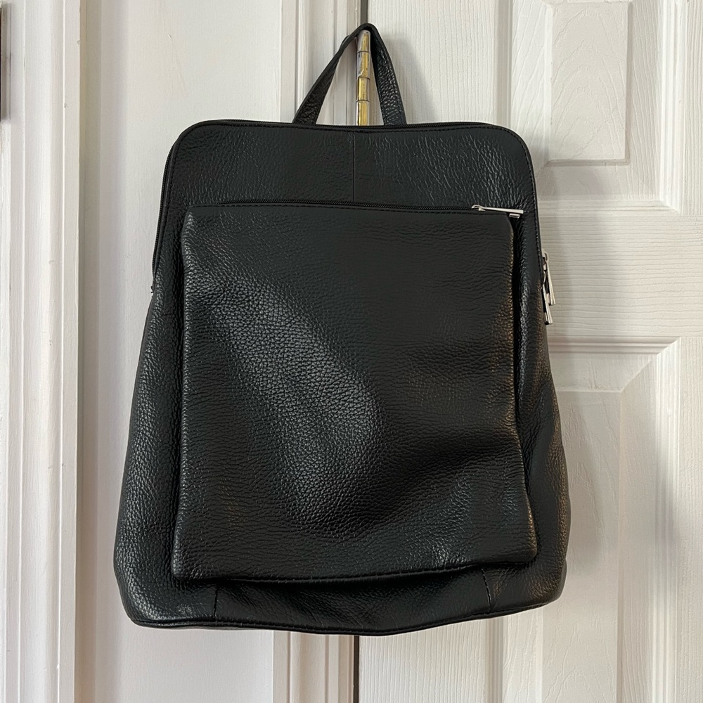 Black leather backpack